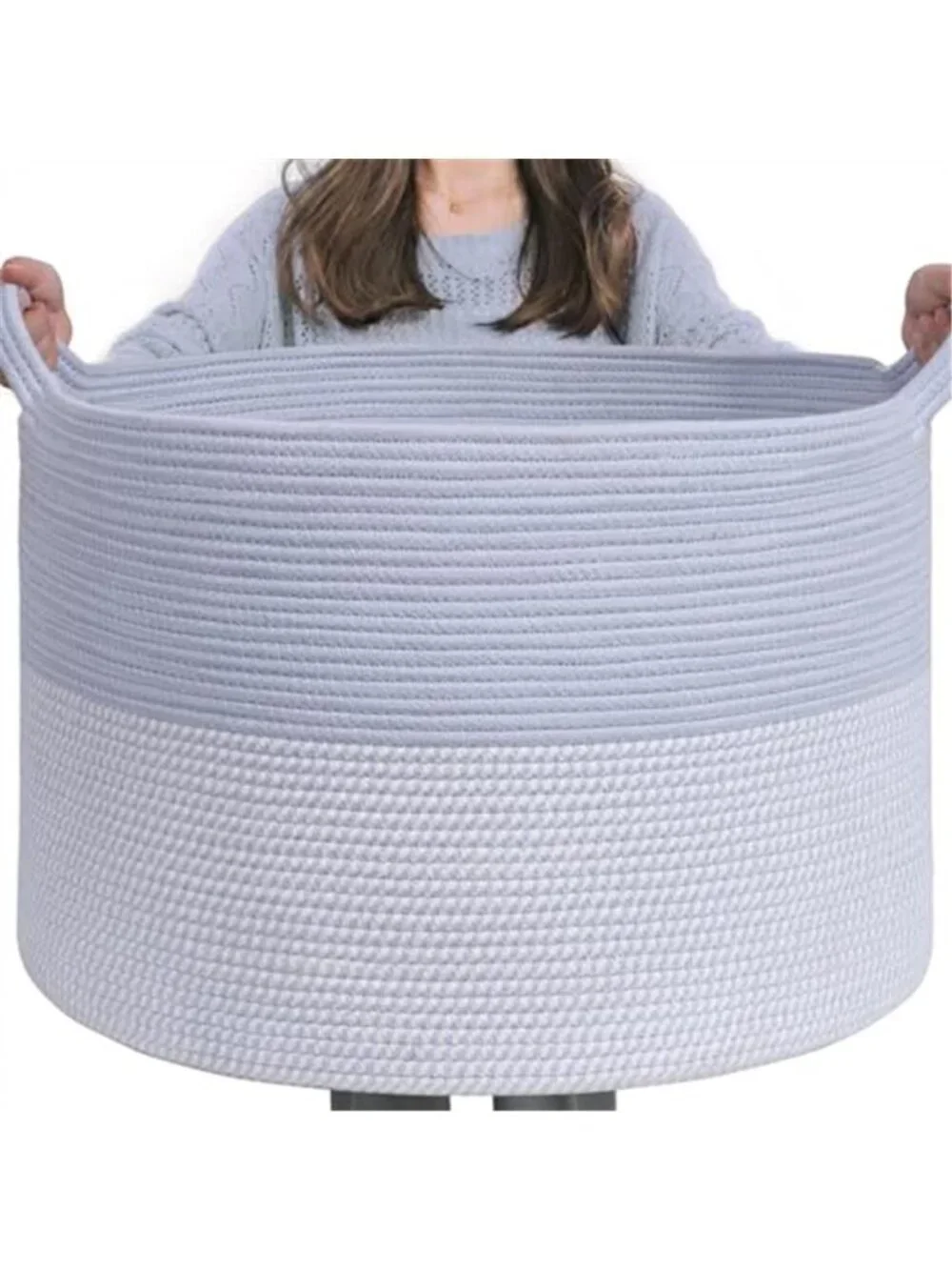 New XXXLarge Woven Rope Blanket Basket Living Room Blue, 90L